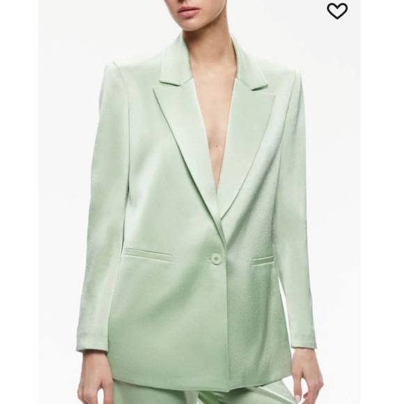 NWT$495 Alice and Olivia Denny Satin Single Breasted Blazer Jacket in Green Sz 8 - Picture 8 of 15